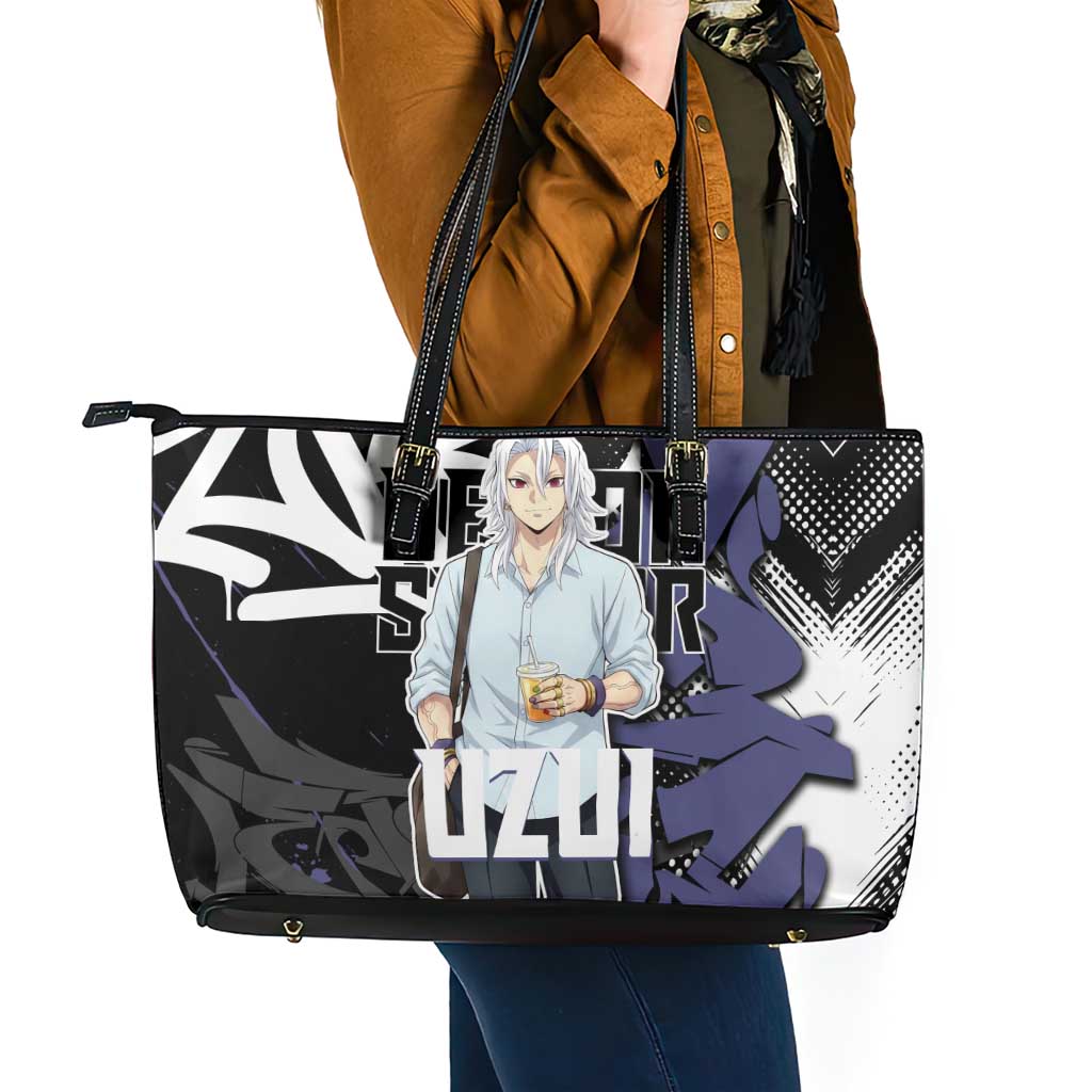 Uzui Tengen Demon Slayer Leather Tote Bag Purple & Black Graffiti Anime