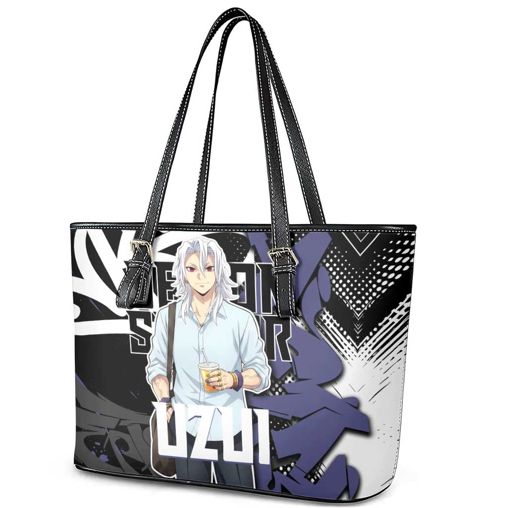 Uzui Tengen Demon Slayer Leather Tote Bag Purple & Black Graffiti Anime