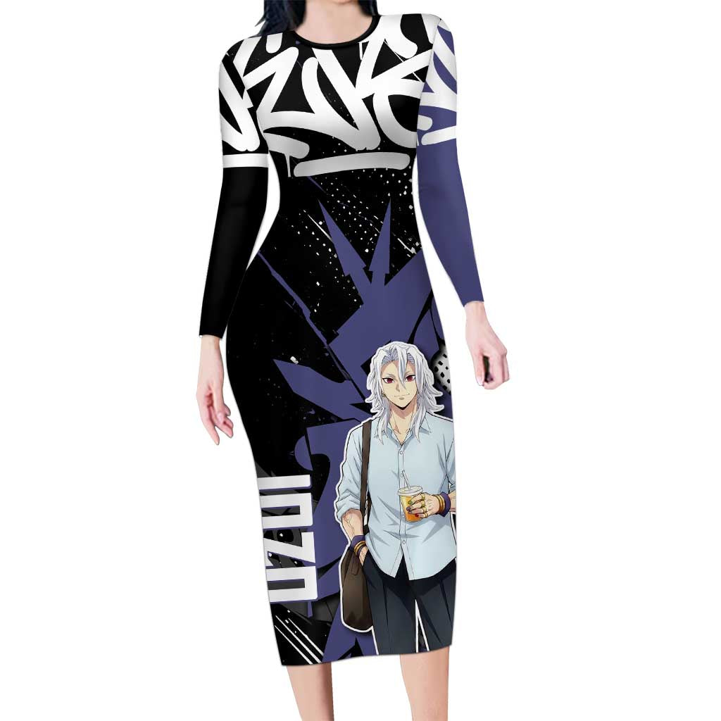 Uzui Tengen Demon Slayer Long Sleeve Bodycon Dress Purple & Black Graffiti Anime