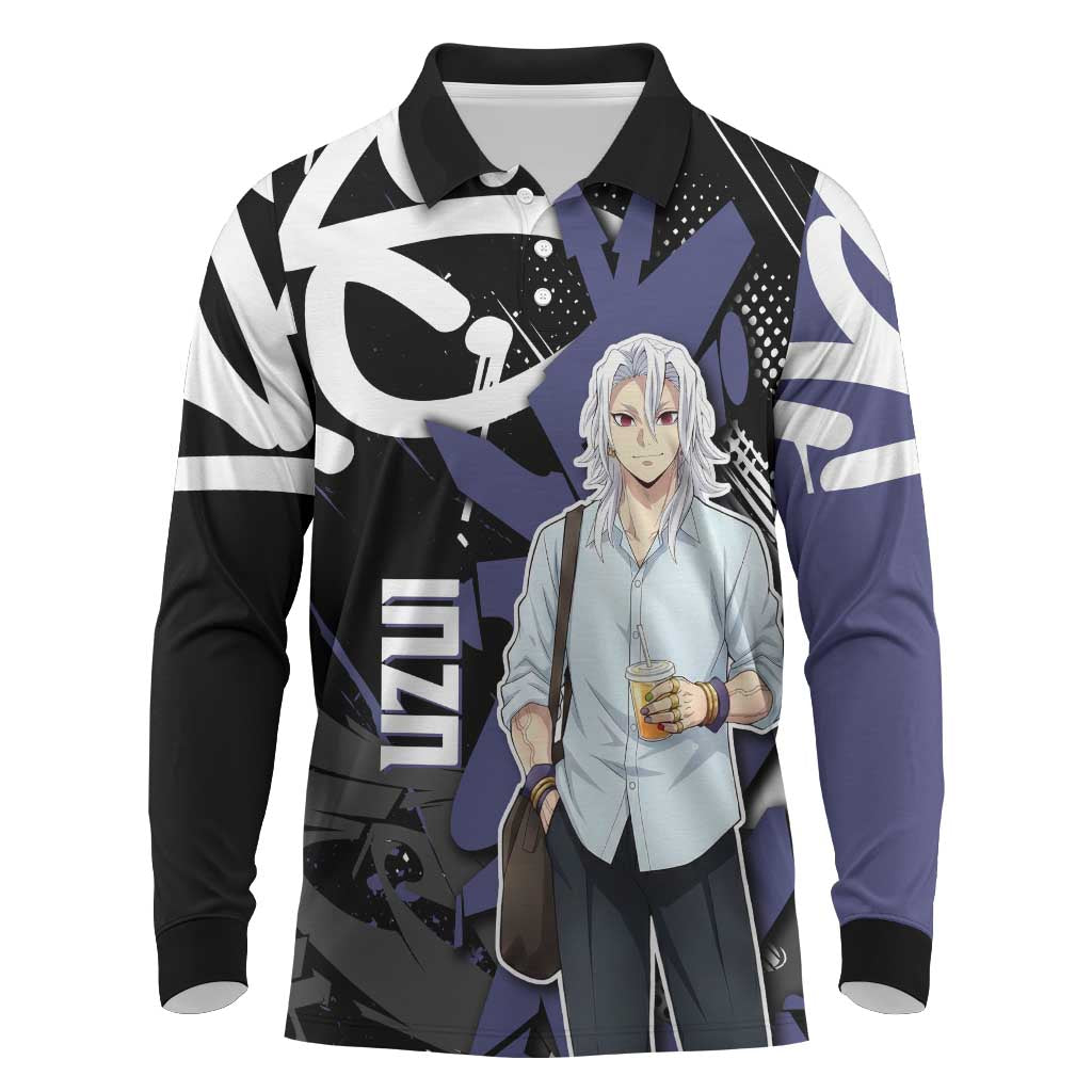 Uzui Tengen Demon Slayer Long Sleeve Polo Shirt Purple & Black Graffiti Anime