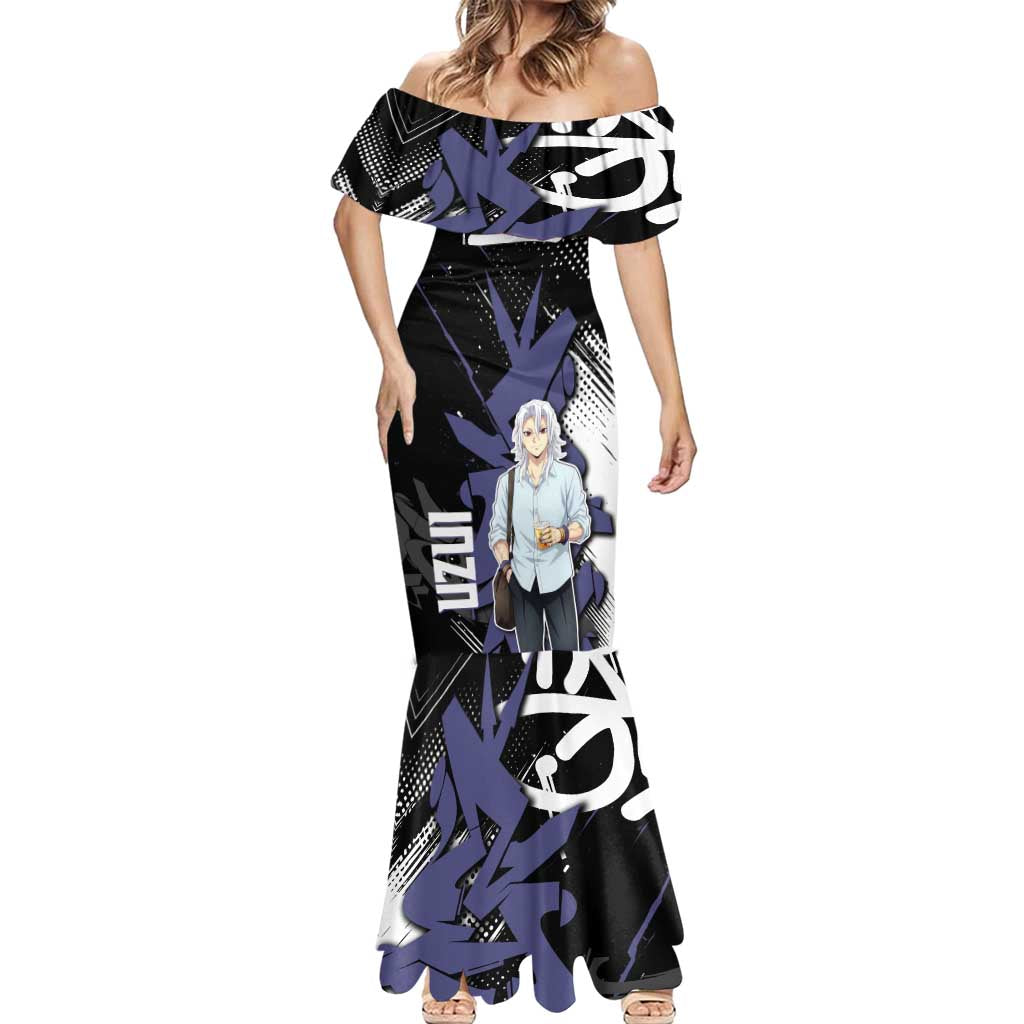 Uzui Tengen Demon Slayer Mermaid Dress Purple & Black Graffiti Anime