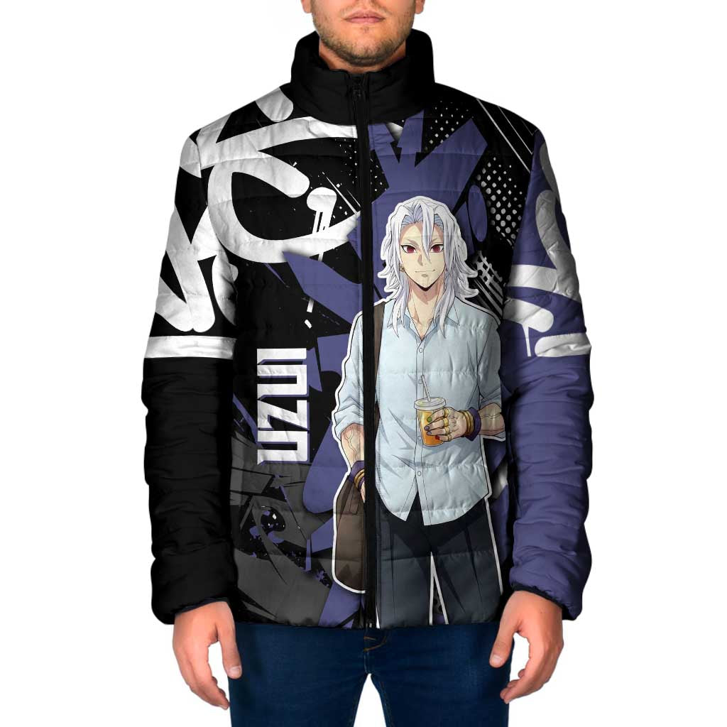 Uzui Tengen Demon Slayer Padded Jacket Purple & Black Graffiti Anime