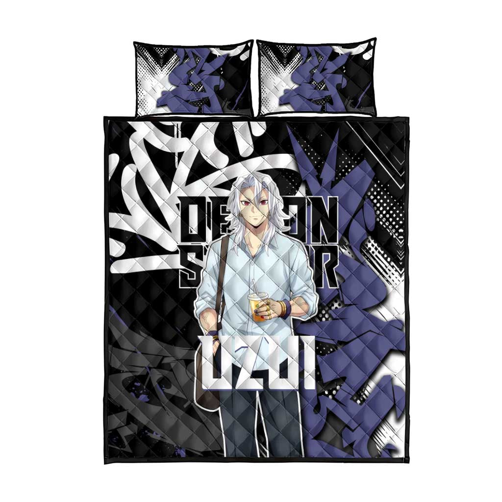 Uzui Tengen Demon Slayer Quilt Bed Set Purple & Black Graffiti Anime