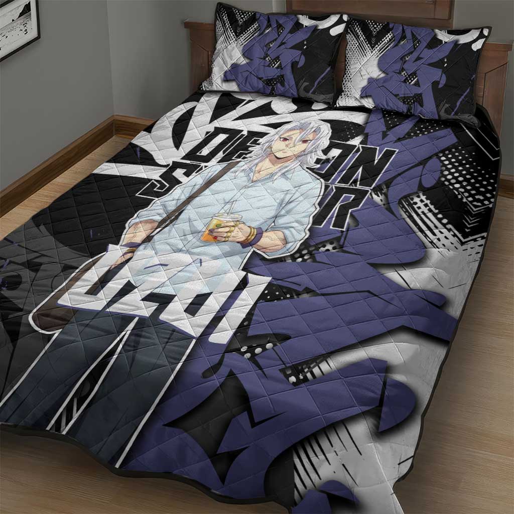 Uzui Tengen Demon Slayer Quilt Bed Set Purple & Black Graffiti Anime