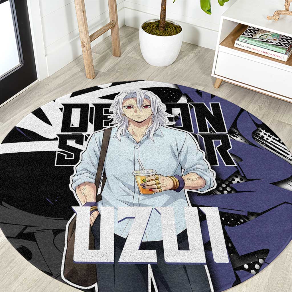 Uzui Tengen Demon Slayer Round Carpet Purple & Black Graffiti Anime