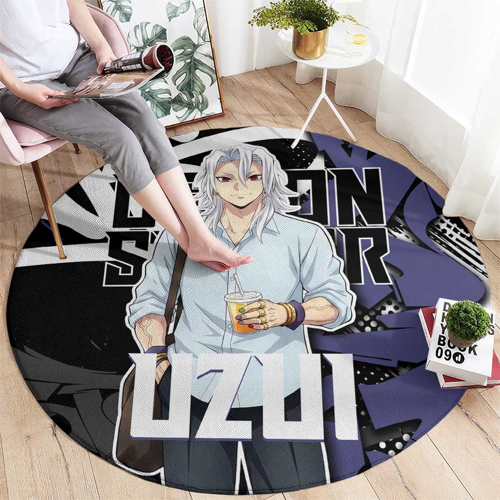 Uzui Tengen Demon Slayer Round Carpet Purple & Black Graffiti Anime