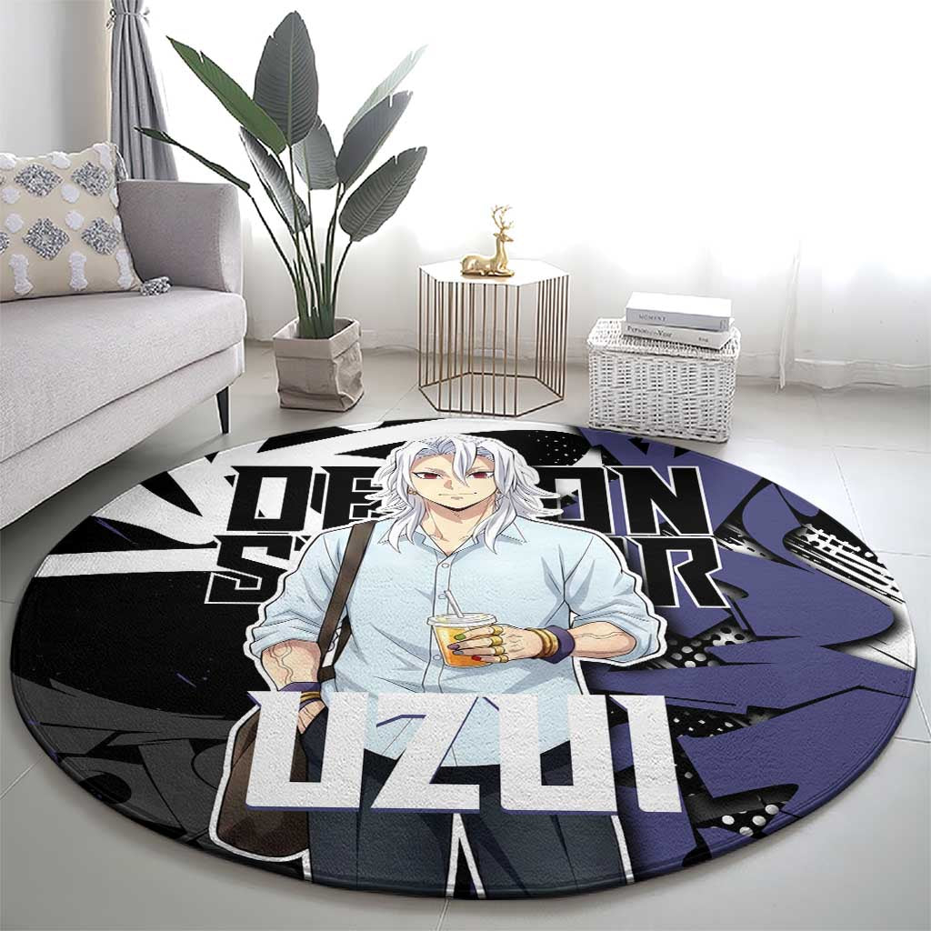 Uzui Tengen Demon Slayer Round Carpet Purple & Black Graffiti Anime