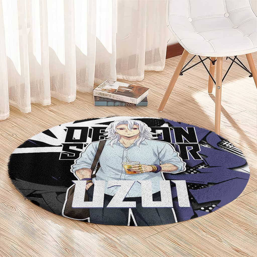 Uzui Tengen Demon Slayer Round Carpet Purple & Black Graffiti Anime