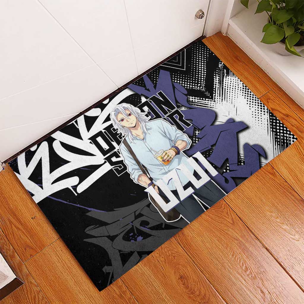 Uzui Tengen Demon Slayer Rubber Doormat Purple & Black Graffiti Anime
