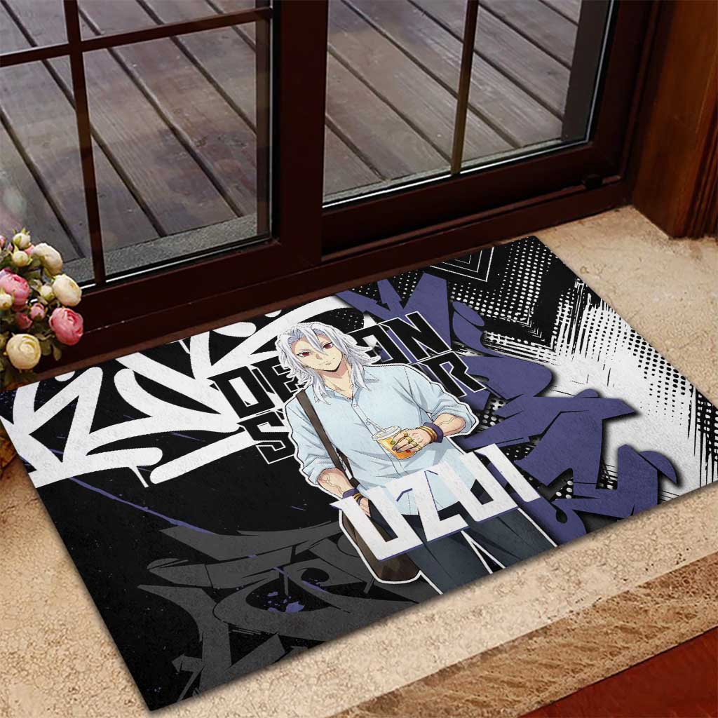 Uzui Tengen Demon Slayer Rubber Doormat Purple & Black Graffiti Anime