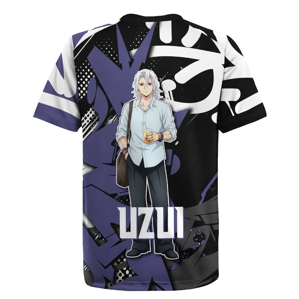 Uzui Tengen Demon Slayer Rugby Jersey Purple & Black Graffiti Anime