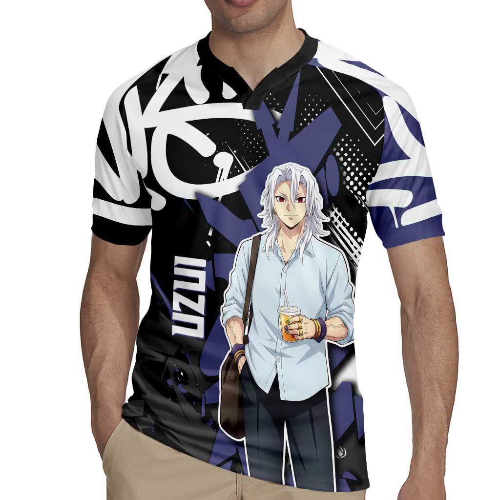 Uzui Tengen Demon Slayer Rugby Jersey Purple & Black Graffiti Anime