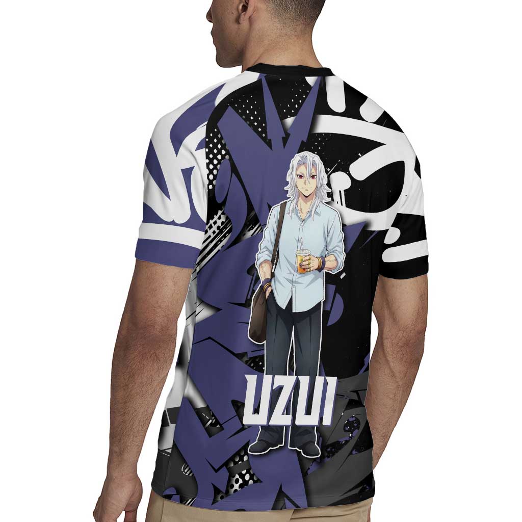 Uzui Tengen Demon Slayer Rugby Jersey Purple & Black Graffiti Anime