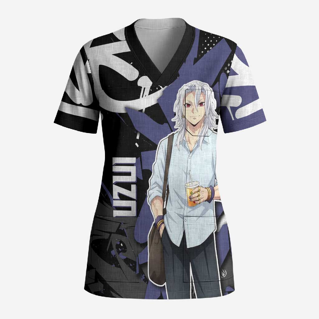 Uzui Tengen Demon Slayer Scrub Top Purple & Black Graffiti Anime