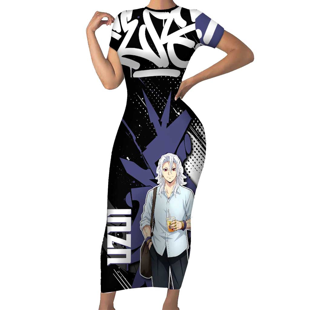 Uzui Tengen Demon Slayer Short Sleeve Bodycon Dress Purple & Black Graffiti Anime