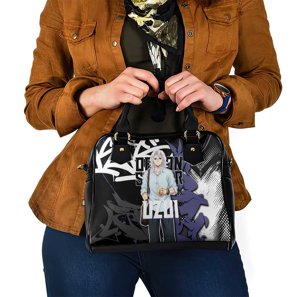 Uzui Tengen Demon Slayer Shoulder Handbag Purple & Black Graffiti Anime