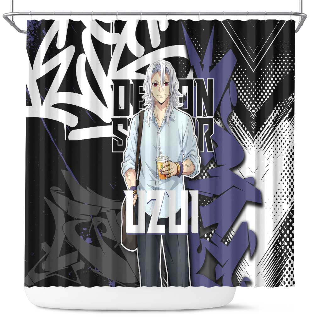 Uzui Tengen Demon Slayer Shower Curtain Purple & Black Graffiti Anime