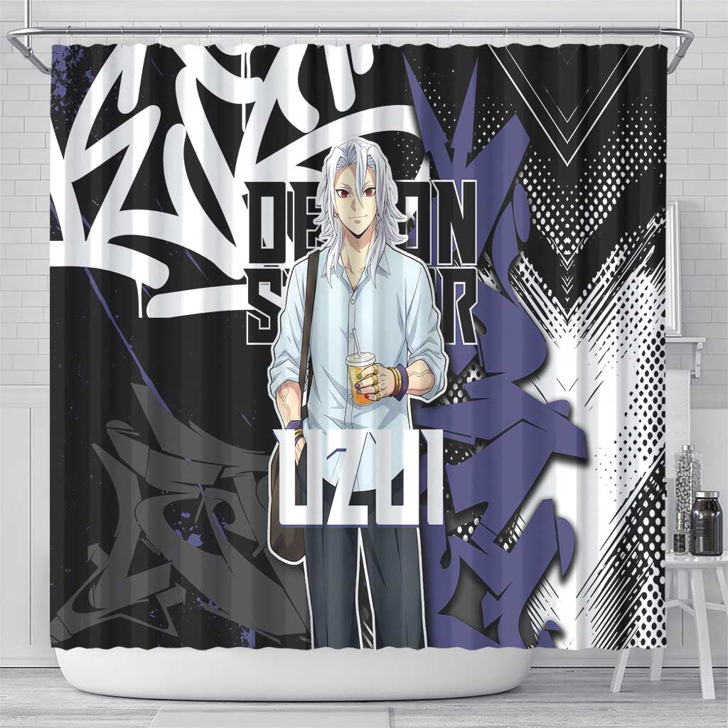 Uzui Tengen Demon Slayer Shower Curtain Purple & Black Graffiti Anime