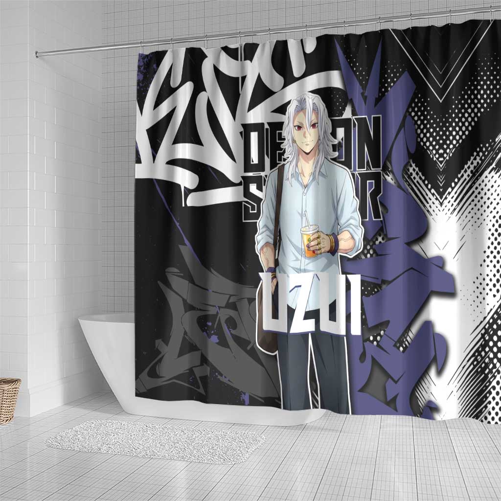 Uzui Tengen Demon Slayer Shower Curtain Purple & Black Graffiti Anime