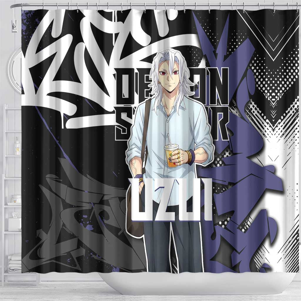 Uzui Tengen Demon Slayer Shower Curtain Purple & Black Graffiti Anime