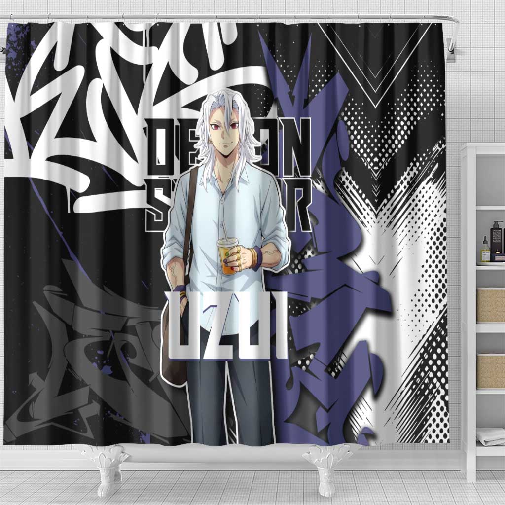 Uzui Tengen Demon Slayer Shower Curtain Purple & Black Graffiti Anime