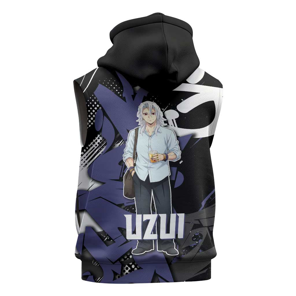 Uzui Tengen Demon Slayer Sleeveless Hoodie Purple & Black Graffiti Anime