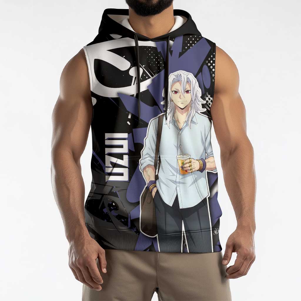 Uzui Tengen Demon Slayer Sleeveless Hoodie Purple & Black Graffiti Anime