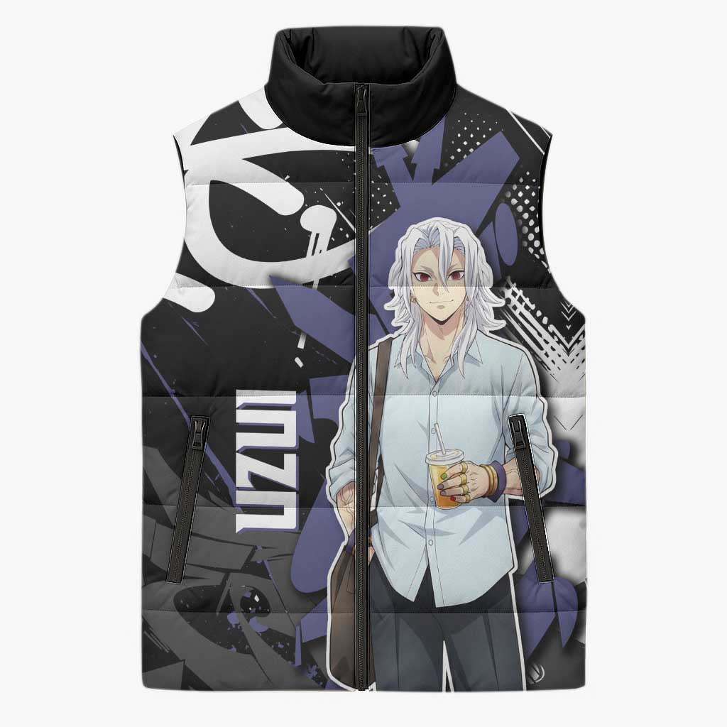 Uzui Tengen Demon Slayer Sleeveless Puffer Jacket Purple & Black Graffiti Anime