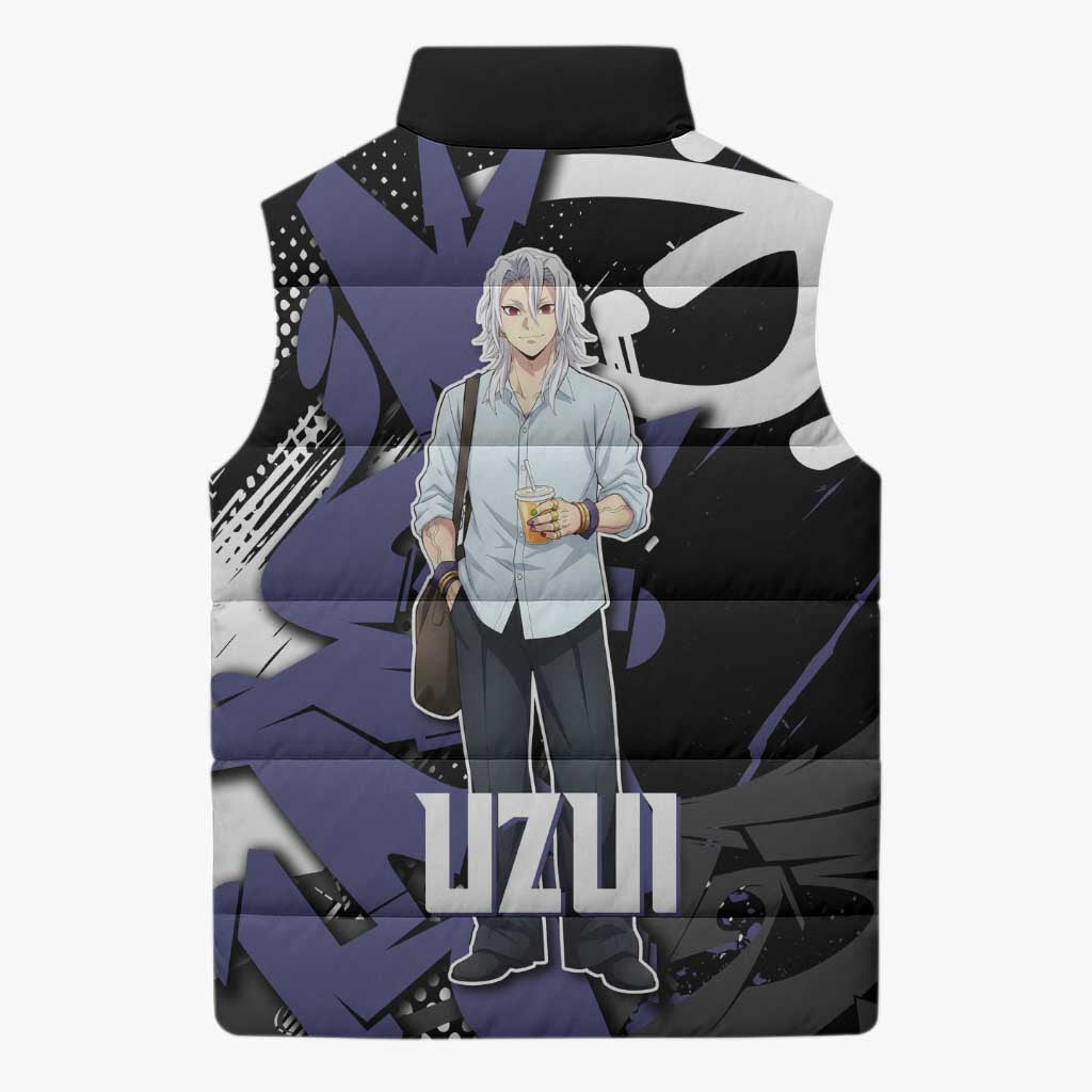Uzui Tengen Demon Slayer Sleeveless Puffer Jacket Purple & Black Graffiti Anime