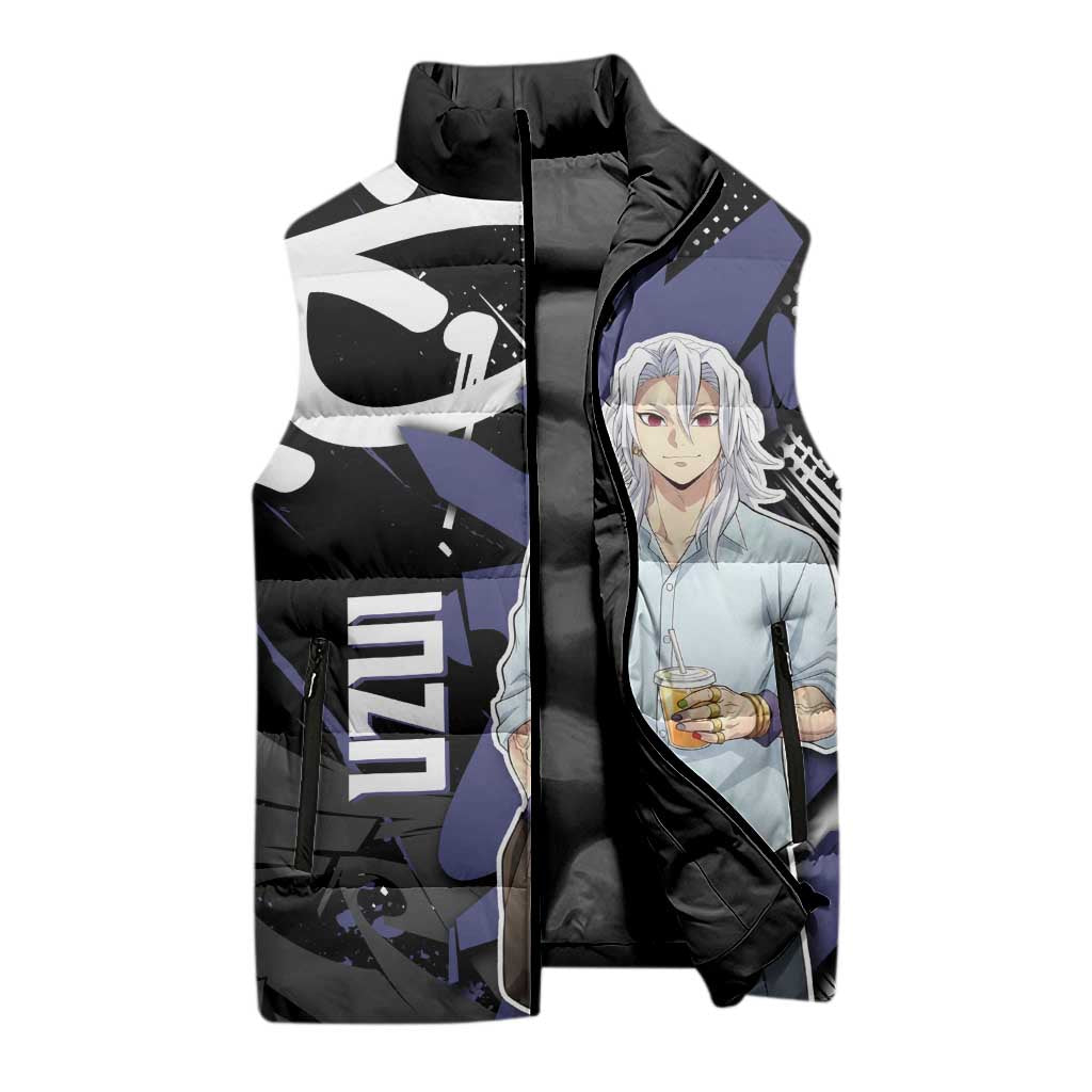 Uzui Tengen Demon Slayer Sleeveless Puffer Jacket Purple & Black Graffiti Anime