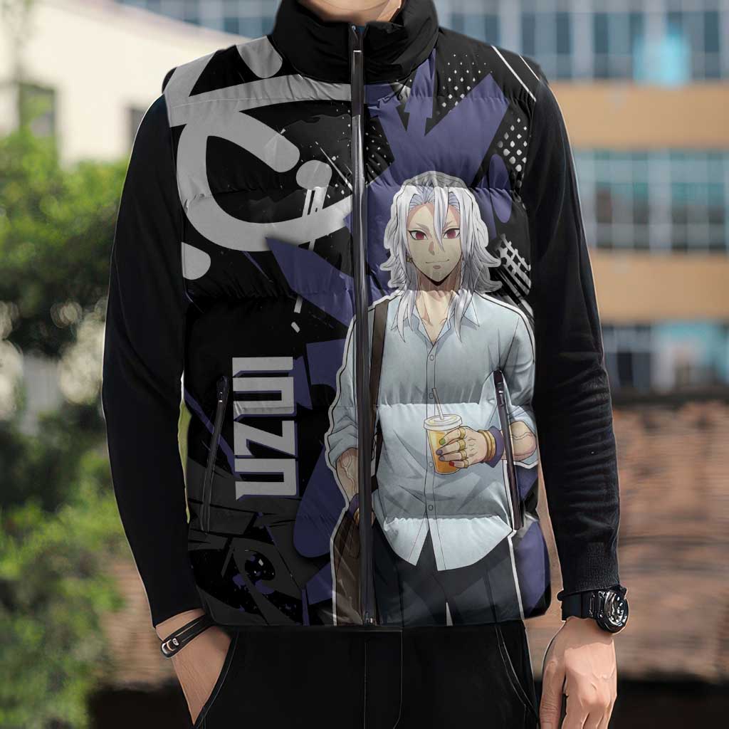Uzui Tengen Demon Slayer Sleeveless Puffer Jacket Purple & Black Graffiti Anime