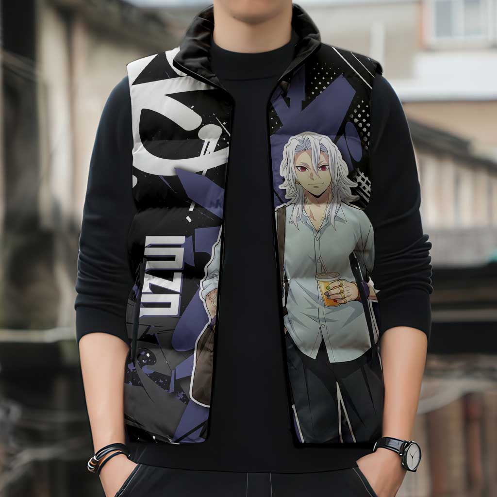 Uzui Tengen Demon Slayer Sleeveless Puffer Jacket Purple & Black Graffiti Anime