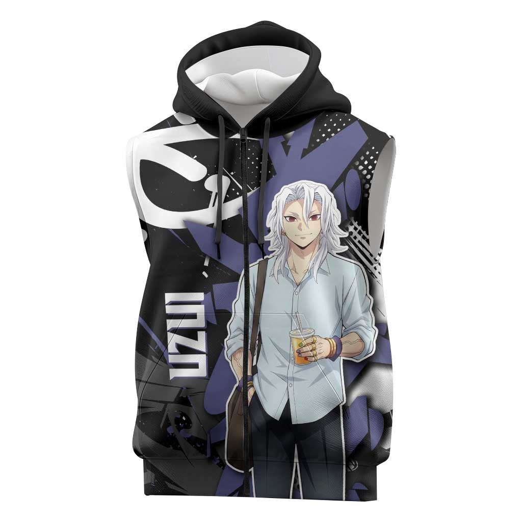 Uzui Tengen Demon Slayer Sleeveless Zip Hoodie Purple & Black Graffiti Anime