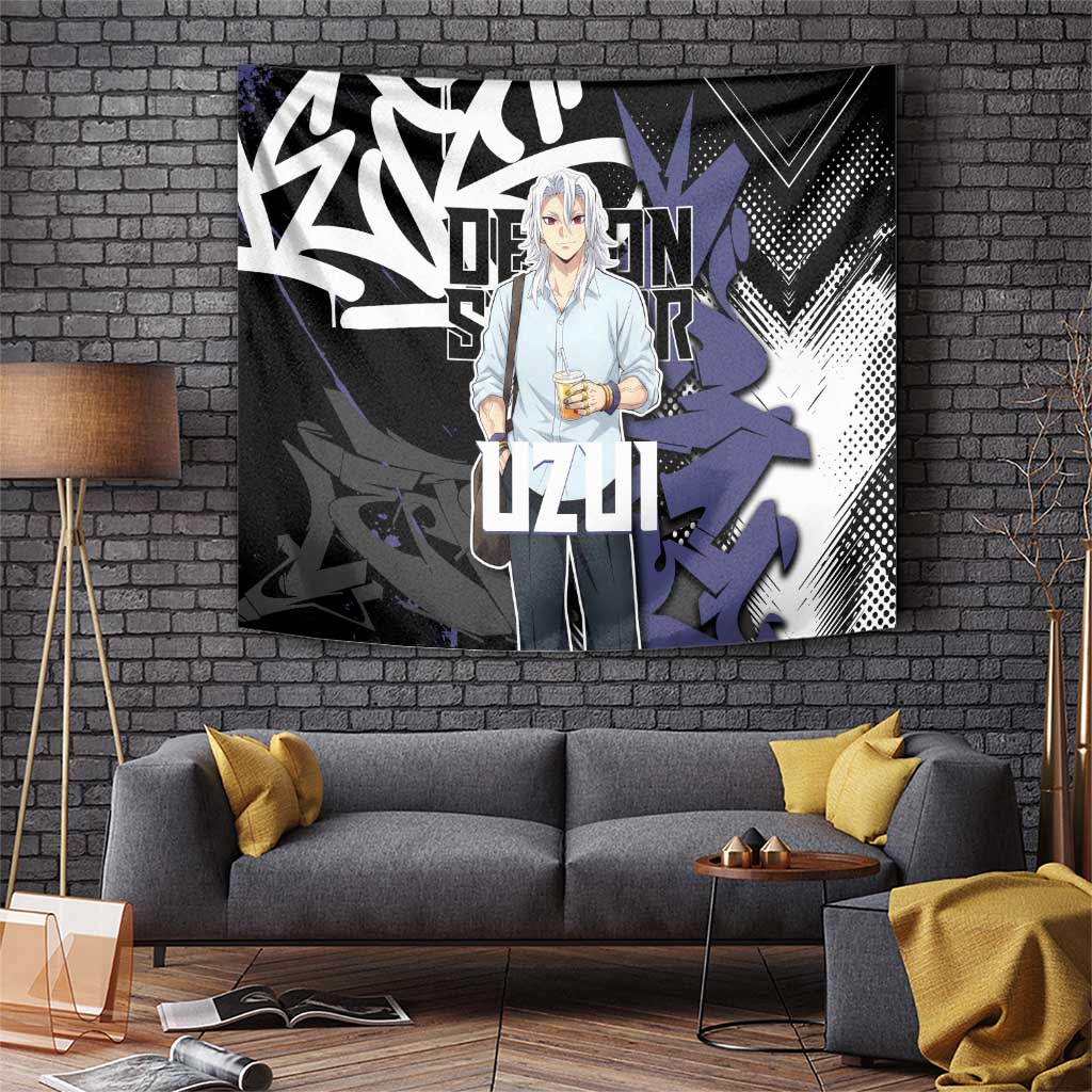 Uzui Tengen Demon Slayer Tapestry Purple & Black Graffiti Anime