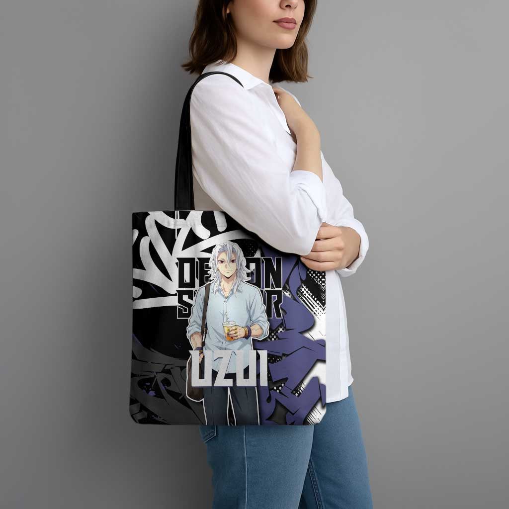 Uzui Tengen Demon Slayer Tote Bag Purple & Black Graffiti Anime