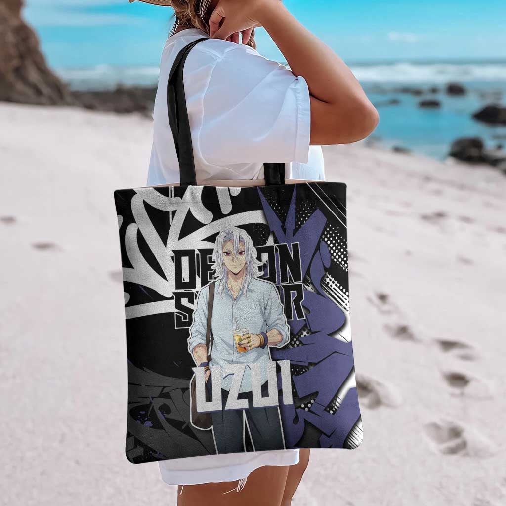 Uzui Tengen Demon Slayer Tote Bag Purple & Black Graffiti Anime