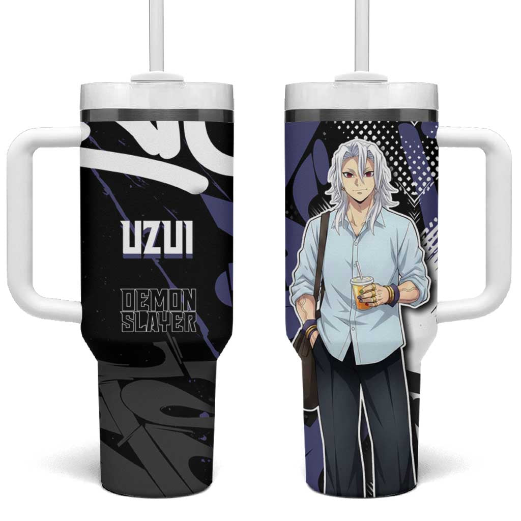 Uzui Tengen Demon Slayer Tumbler With Handle Purple & Black Graffiti Anime