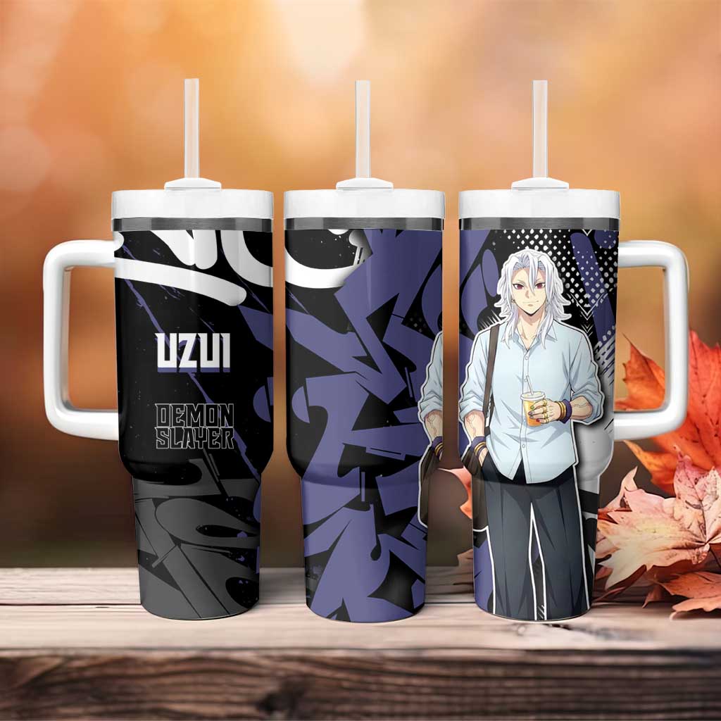 Uzui Tengen Demon Slayer Tumbler With Handle Purple & Black Graffiti Anime