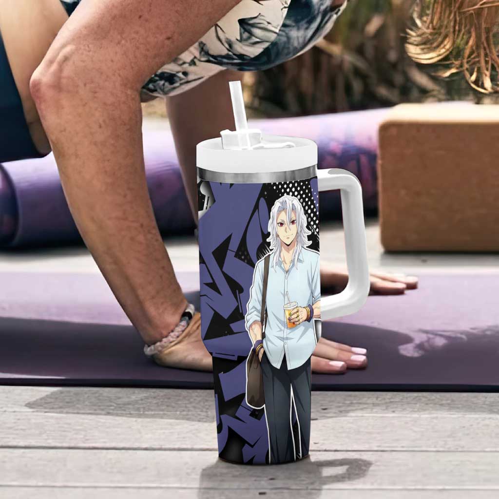 Uzui Tengen Demon Slayer Tumbler With Handle Purple & Black Graffiti Anime