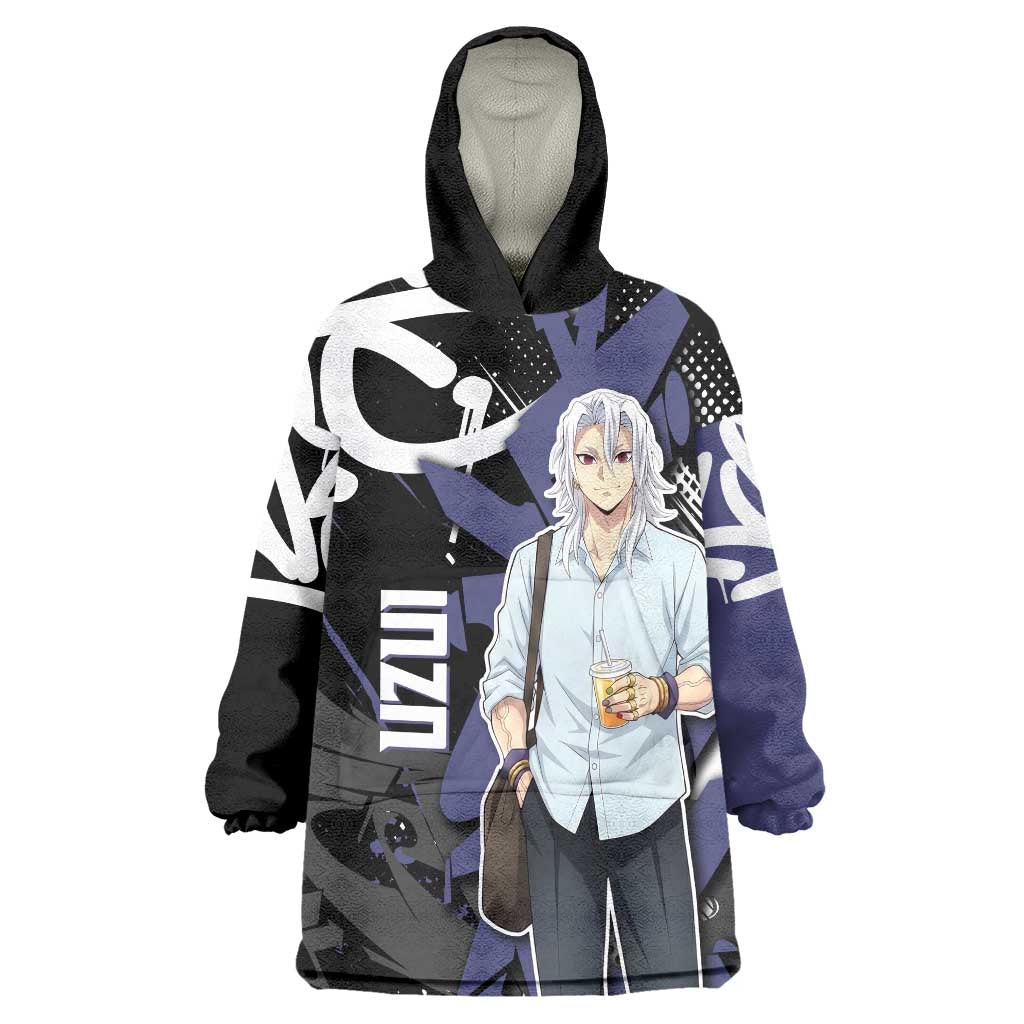 Uzui Tengen Demon Slayer Wearable Blanket Hoodie Purple & Black Graffiti Anime