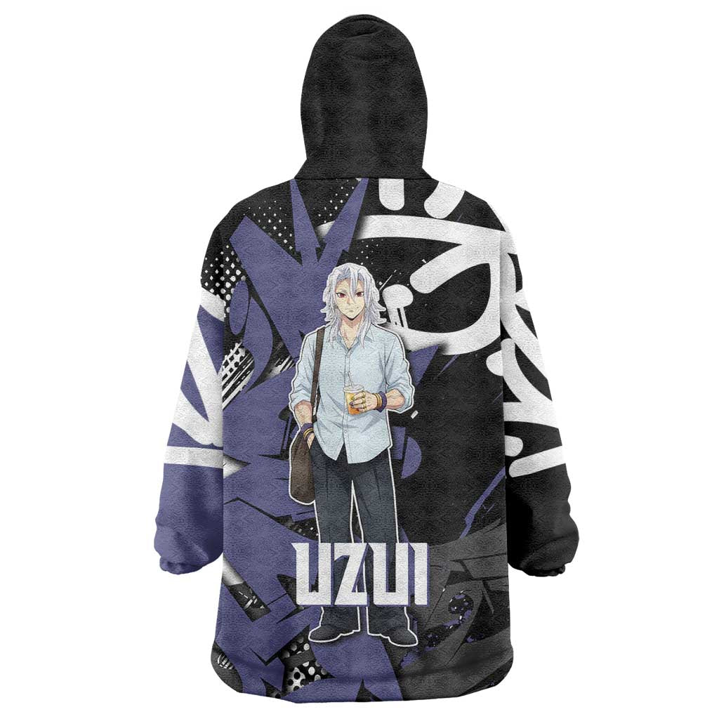 Uzui Tengen Demon Slayer Wearable Blanket Hoodie Purple & Black Graffiti Anime