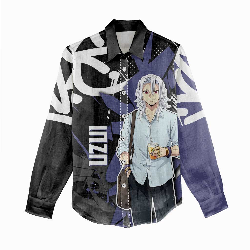 Uzui Tengen Demon Slayer Women Casual Shirt Purple & Black Graffiti Anime