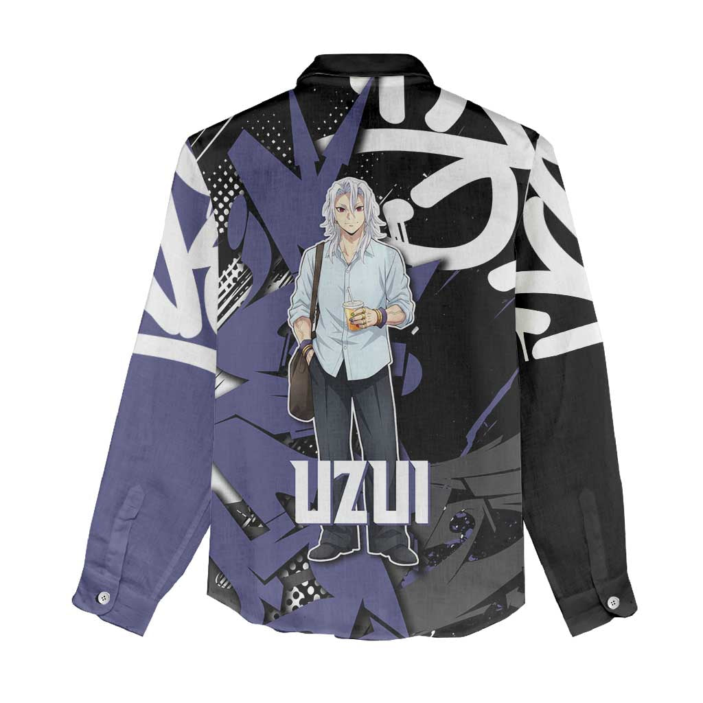 Uzui Tengen Demon Slayer Women Casual Shirt Purple & Black Graffiti Anime