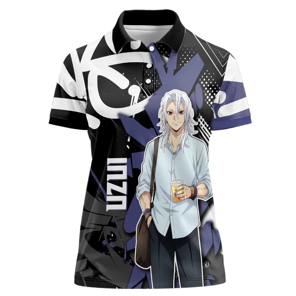 Uzui Tengen Demon Slayer Women Polo Shirt Purple & Black Graffiti Anime