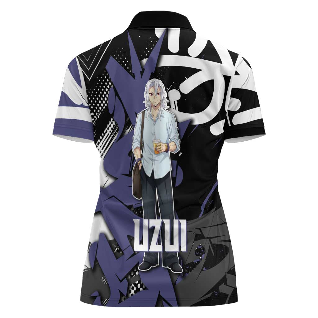 Uzui Tengen Demon Slayer Women Polo Shirt Purple & Black Graffiti Anime