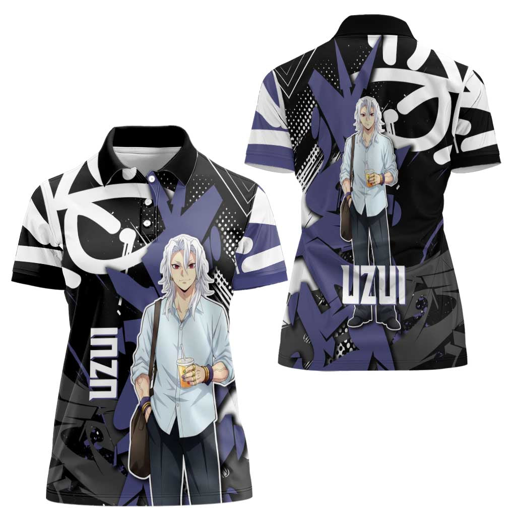 Uzui Tengen Demon Slayer Women Polo Shirt Purple & Black Graffiti Anime