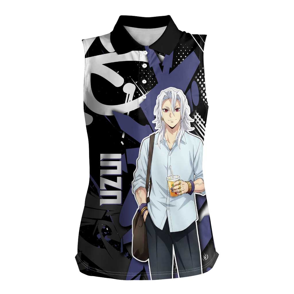Uzui Tengen Demon Slayer Women Sleeveless Polo Shirt Purple & Black Graffiti Anime