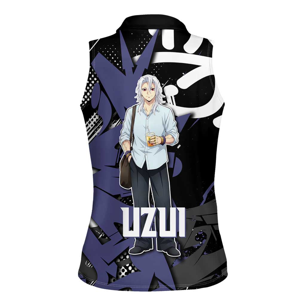 Uzui Tengen Demon Slayer Women Sleeveless Polo Shirt Purple & Black Graffiti Anime