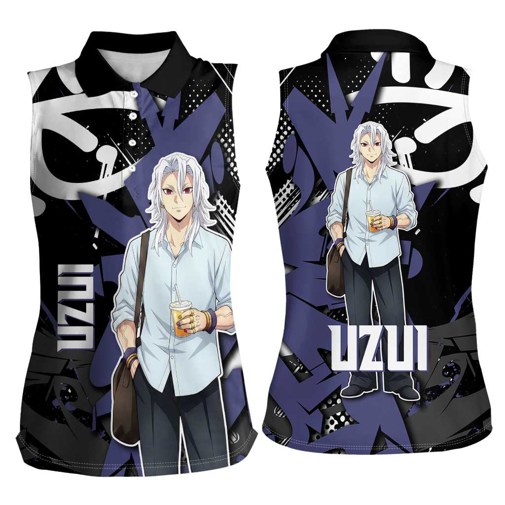 Uzui Tengen Demon Slayer Women Sleeveless Polo Shirt Purple & Black Graffiti Anime