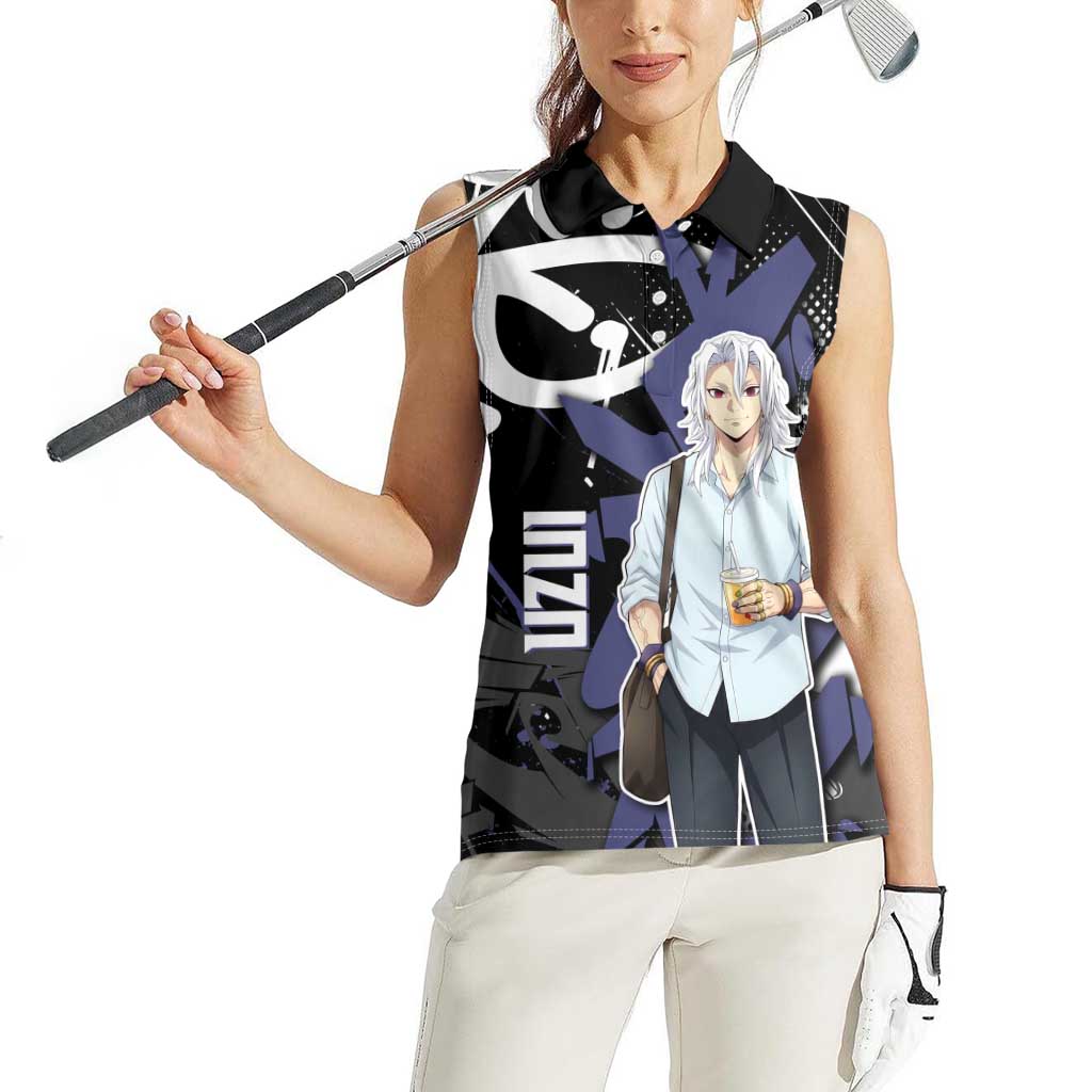Uzui Tengen Demon Slayer Women Sleeveless Polo Shirt Purple & Black Graffiti Anime
